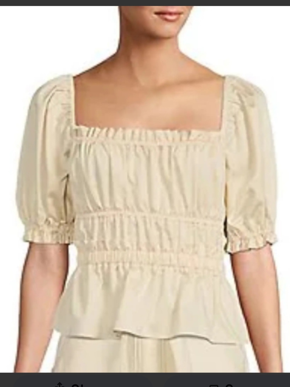ANTONIO MELANI Cream Smocked Peplum Puff Sleeve Top